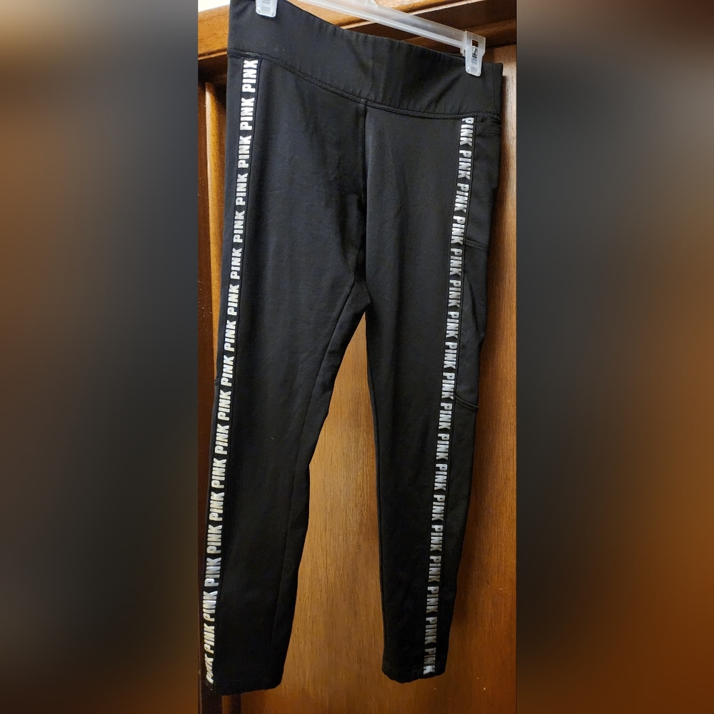 Black, fleece lined, Medium PINK Leggings